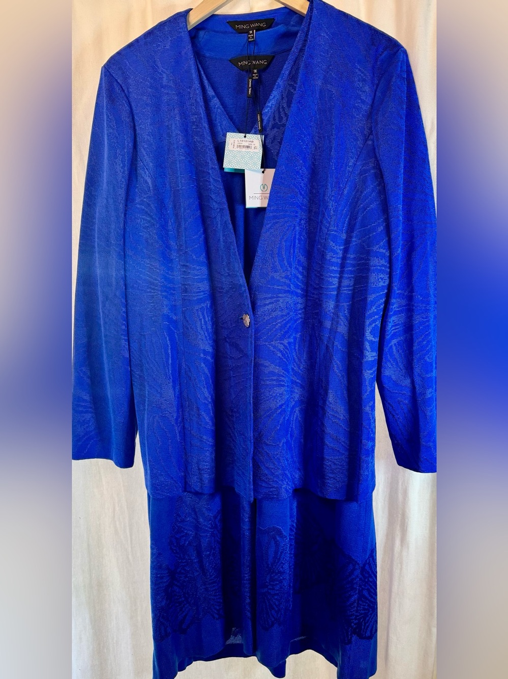 Ming Wang Royal Blue Dress with Coordinating Cardigan Sweater